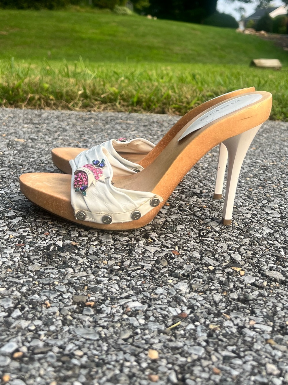 bebe White Open-Toe Jewel Embellished Heels